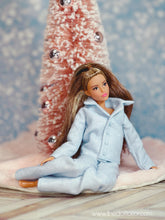 Load image into Gallery viewer, Blue flannel pajamas for Barbie dolls Christmas pajama
