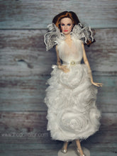 Load image into Gallery viewer, Elegant Couture White Rosette Gown for Barbie Doll – Handmade by The Doll Tailor
