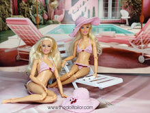 Load image into Gallery viewer, Pink crochet bikini for barbie doll and sun hat