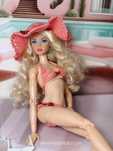 Load image into Gallery viewer, Coral bikini for barbie doll and sun hat crochet bikini