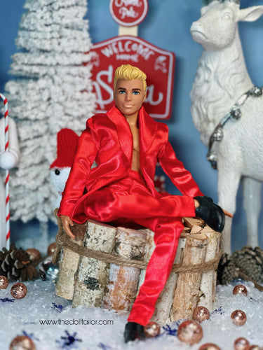 Red satin suit for Ken doll Christmas suit