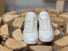 Load image into Gallery viewer, GG white and green miniature tennis shoes for Ken realistic miniature 1/6 scale shoes for dolls