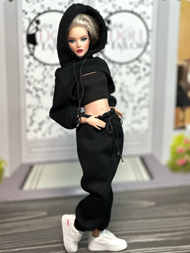 Black hoodie sweatpants for Barbie dolls