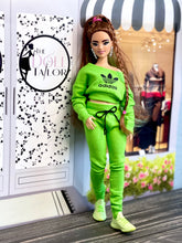 Load image into Gallery viewer, Lime green tracksuit for Barbie doll green sweatpants and top