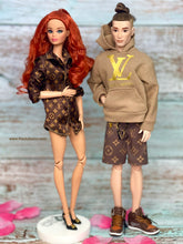 Load image into Gallery viewer, Ken doll luxurious brown hoodie and shorts