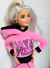 Load image into Gallery viewer, Pink and black hoodie with matching leggings