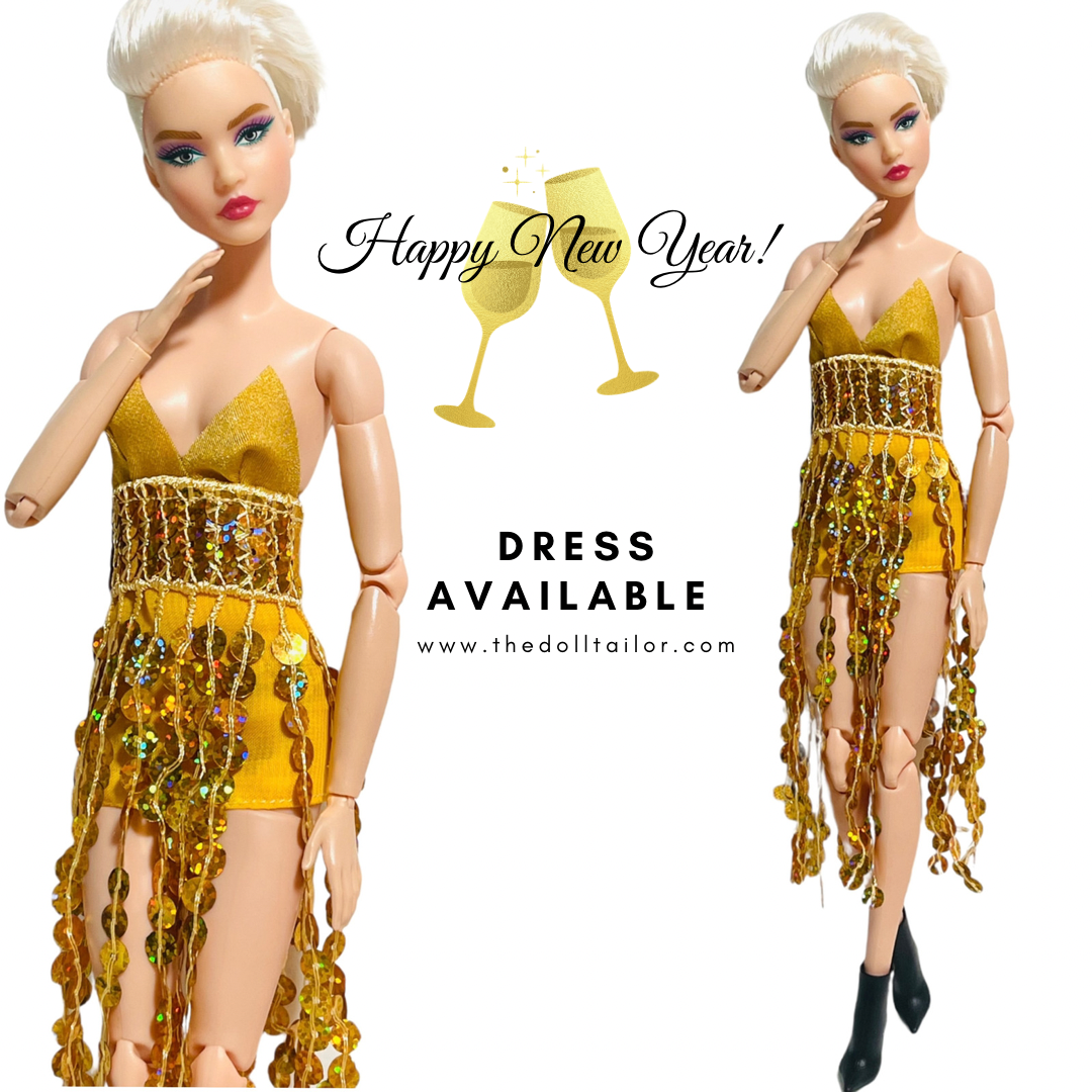 Gold dress for Barbie dolls Cocktail dress – The Doll Tailor