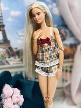 Load image into Gallery viewer, Satin Tartan lingerie pajama set for Barbie dolls
