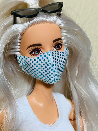 Blue and white Barbie doll face mask