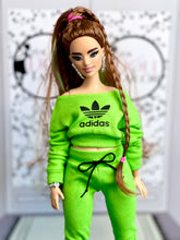 Load image into Gallery viewer, Lime green tracksuit for Barbie doll green sweatpants and top