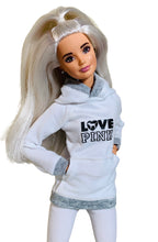 Load image into Gallery viewer, White tracksuit for Barbie doll white and gray hoodie and matching leggings