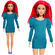 Load image into Gallery viewer, Emerald green puff sleeves dress for Barbie holiday dress