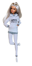 Load image into Gallery viewer, White tracksuit for Barbie doll white and gray hoodie and matching leggings