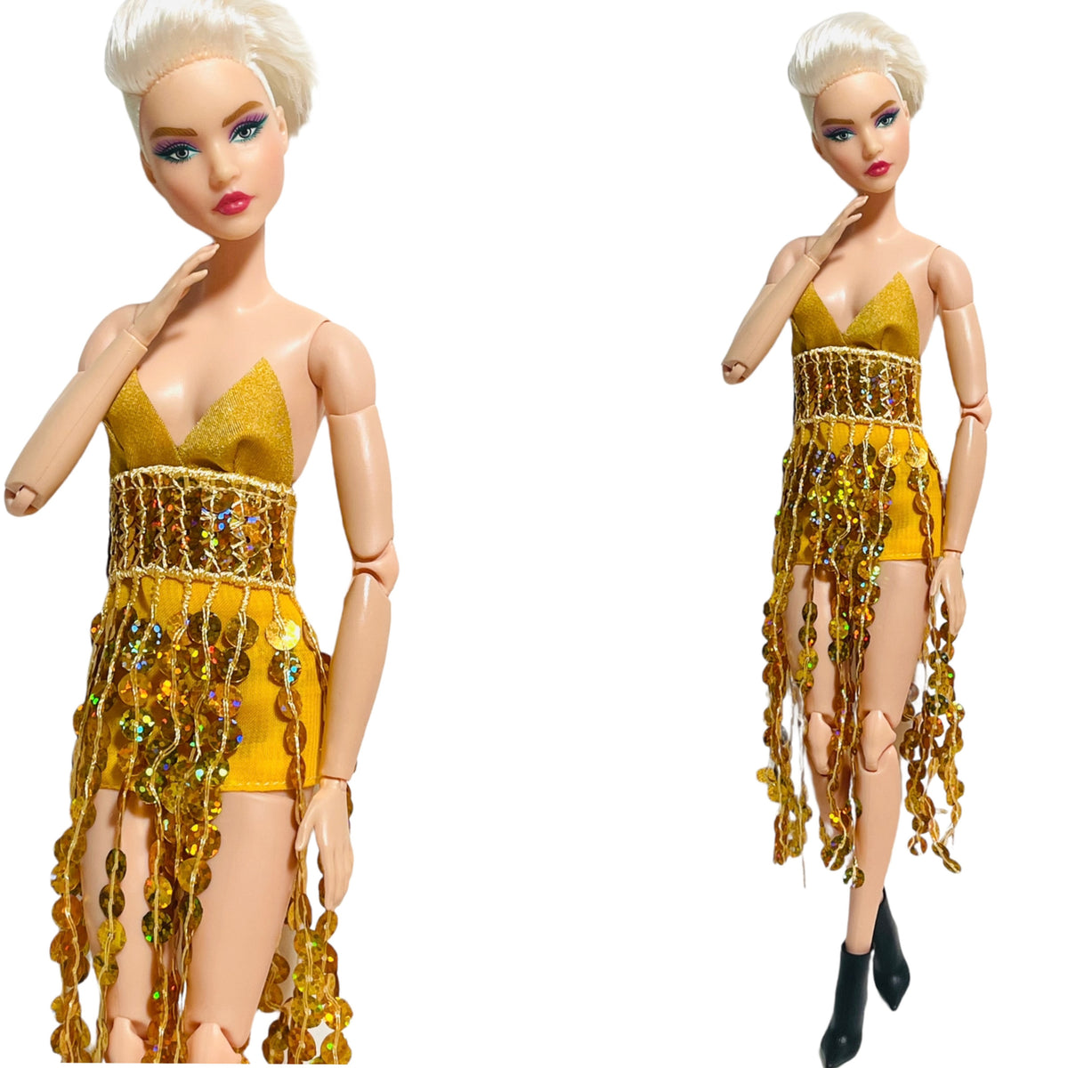 Gold dress for Barbie dolls Cocktail dress
