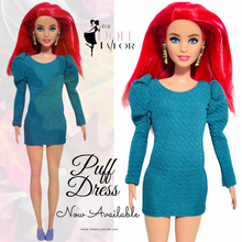 Load image into Gallery viewer, Emerald green puff sleeves dress for Barbie holiday dress