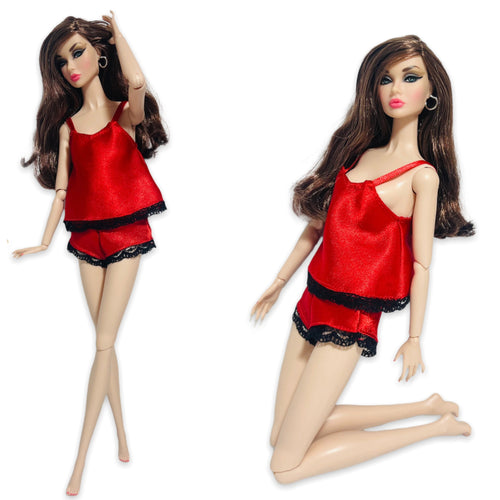 Red silky pajamas for Barbie Dolls