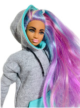 Load image into Gallery viewer, Gray Barbie doll hoodie turquoise pockets hoodie dress