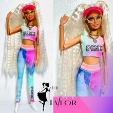 Load image into Gallery viewer, Tie dye leggings and crop top “PINK “logo
