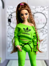 Load image into Gallery viewer, Lime green tracksuit for Barbie doll green sweatpants and top