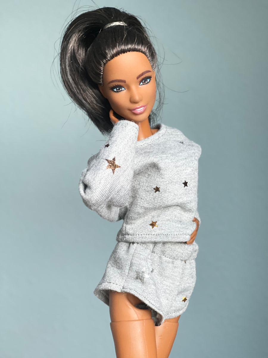 Cozy pajamas for fashion dolls winter sweater and shorts The Doll Tailor