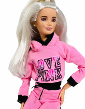 Load image into Gallery viewer, Pink and black hoodie with matching leggings