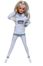 Load image into Gallery viewer, White tracksuit for Barbie doll white and gray hoodie and matching leggings
