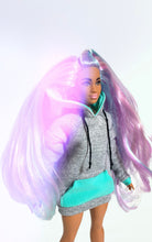 Load image into Gallery viewer, Gray Barbie doll hoodie turquoise pockets hoodie dress