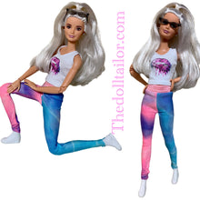 Load image into Gallery viewer, Tie dye leggings for Barbie Doll blue and pink Leggings