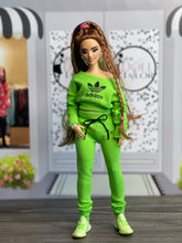 Load image into Gallery viewer, Lime green tracksuit for Barbie doll green sweatpants and top