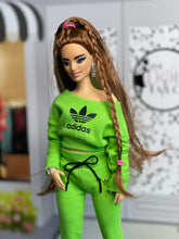 Load image into Gallery viewer, Lime green tracksuit for Barbie doll green sweatpants and top