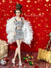 Load image into Gallery viewer, Barbie doll skirt and crop top with Shaggy fur coat
