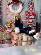 Load image into Gallery viewer, Midnight blue pants and sweater for Barbie dolls Christmas sweater
