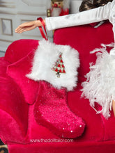 Load image into Gallery viewer, Christmas stockings miniature stockings with white fur realistic stockings for dolls
