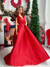 Load image into Gallery viewer, Red gown for barbie doll Christmas dress
