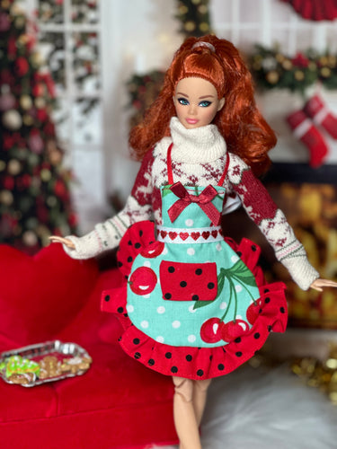 Barbie doll apron cherry apron