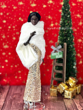 Load image into Gallery viewer, Golden dress for barbie doll New years Eve dress for barbie
