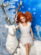 Load image into Gallery viewer, White knitted Christmas dress for Barbie dolls 100% hand made
