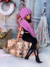 Load image into Gallery viewer, Purple crochet hat and scarf for 1/6 scale dolls
