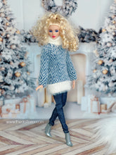 Load image into Gallery viewer, Blue and white turtle neck sweater for barbie dolls 1/6 scale sweater
