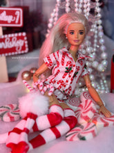 Load image into Gallery viewer, Candy cane pajamas for barbie dolls 1/6 scale Christmas pajamas
