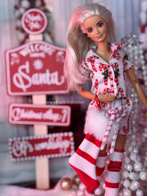 Load image into Gallery viewer, Candy cane pajamas for barbie dolls 1/6 scale Christmas pajamas
