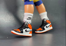 Load image into Gallery viewer, Orange realistic tennis shoes for Ken dolls 16 scale miniature shoes for doll
