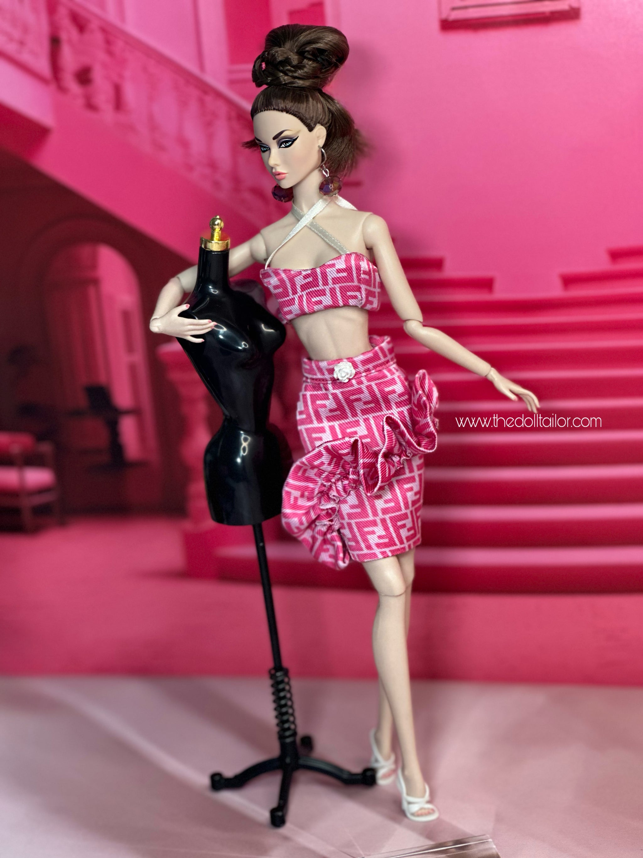 Pink pencil skirt with ruffles and top for barbie doll The Doll Tailor