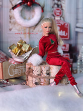 Load image into Gallery viewer, Red velvet pants and sweater with green Christmas tree for barbie dolls
