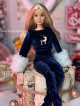 Load image into Gallery viewer, Midnight blue pants and sweater for Barbie dolls Christmas sweater
