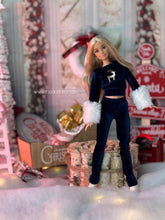 Load image into Gallery viewer, Midnight blue pants and sweater for Barbie dolls Christmas sweater
