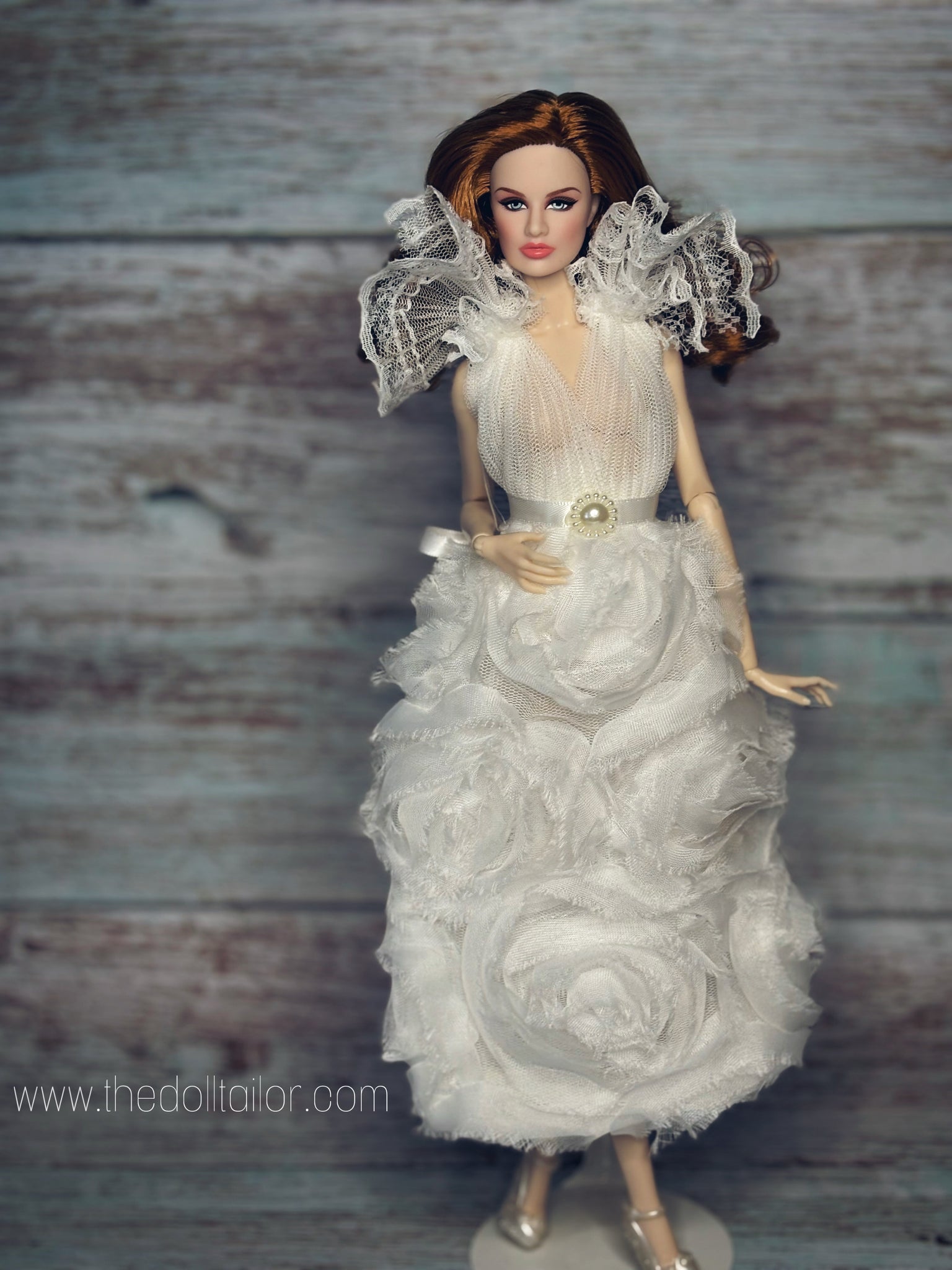 Elegant Couture White Rosette Gown for Barbie Doll – Handmade by The D ...