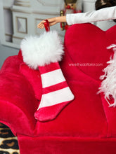 Load image into Gallery viewer, Christmas stockings miniature stockings with white fur realistic stockings for dolls
