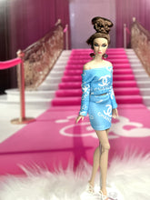 Load image into Gallery viewer, Blue and white skirt for fashion dolls and top
