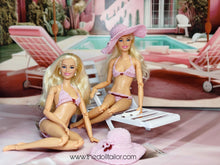 Load image into Gallery viewer, Pink crochet bikini for barbie doll and sun hat
